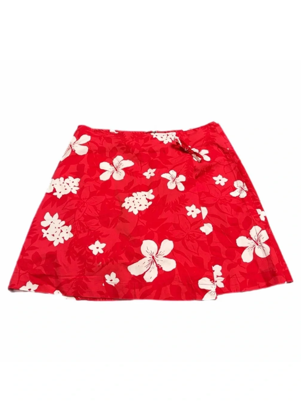 Y2K Vintage Hawaiian Hibiscus Cotton Wrap Mini Skort Skirt Red/White 12